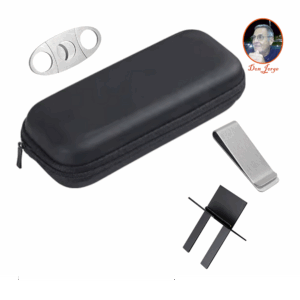 Estuche doble cremayera para 10 puros/ cortador acero doble hoja / posa puro de acero negro / clip p/billetes